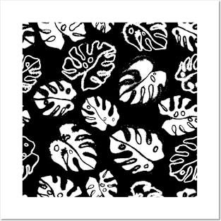 Black and White Monstera Leaves Posters and Art